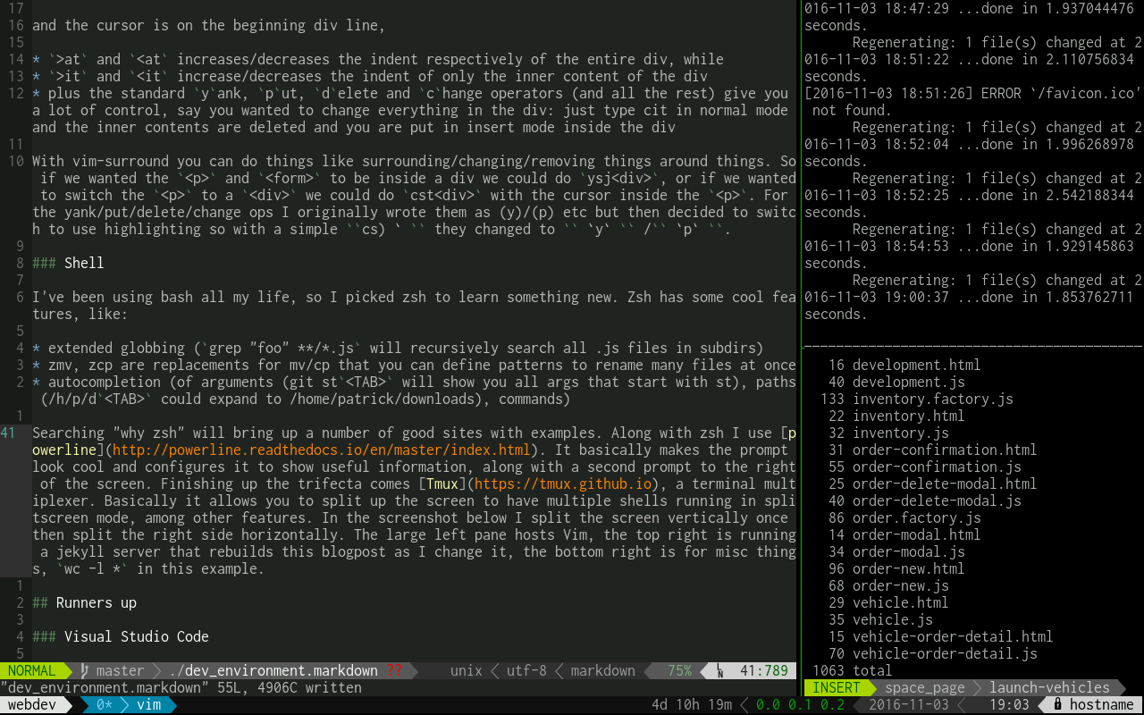 Dev environment screenshot